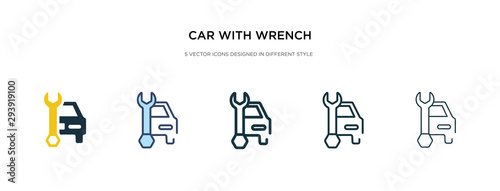 car with wrench icon in different style vector illustration. two colored and black car with wrench vector icons designed in filled  outline  line and stroke style can be used for web  mobile  ui