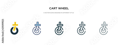 cart wheel icon in different style vector illustration. two colored and black cart wheel vector icons designed in filled, outline, line and stroke style can be used for web, mobile, ui photo