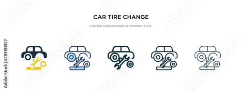 car tire change icon in different style vector illustration. two colored and black car tire change vector icons designed in filled, outline, line and stroke style can be used for web, mobile, ui