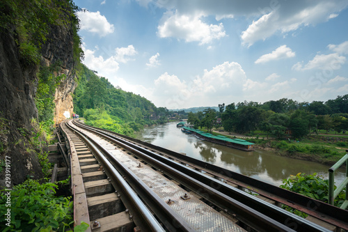 World War II historical railway or train track in Kanchanaburi, Now become a most famous travel landmark destination in Thailand.