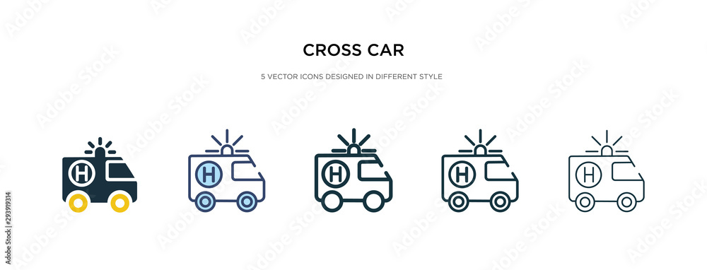 cross car icon in different style vector illustration. two colored and black cross car vector icons designed in filled, outline, line and stroke style can be used for web, mobile, ui