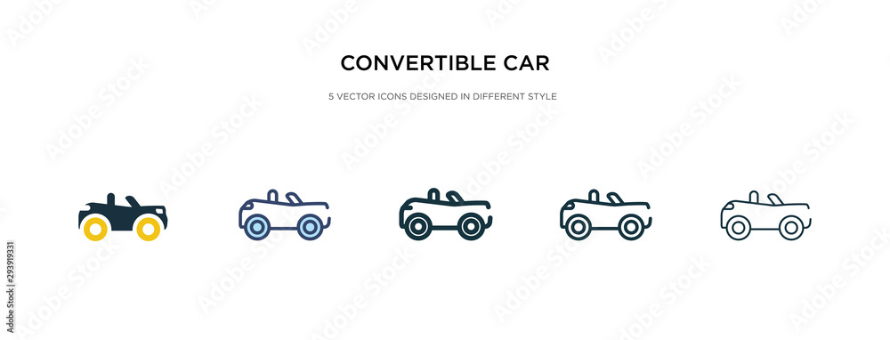 convertible car icon in different style vector illustration. two colored and black convertible car vector icons designed in filled, outline, line and stroke style can be used for web, mobile, ui