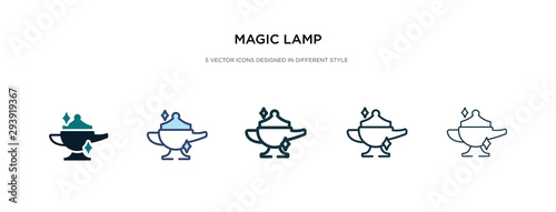 magic lamp icon in different style vector illustration. two colored and black magic lamp vector icons designed in filled, outline, line and stroke style can be used for web, mobile, ui