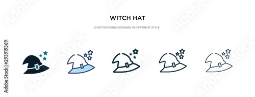 witch hat icon in different style vector illustration. two colored and black witch hat vector icons designed in filled, outline, line and stroke style can be used for web, mobile, ui