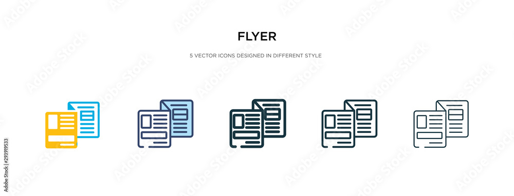 flyer icon in different style vector illustration. two colored and black flyer vector icons designed in filled, outline, line and stroke style can be used for web, mobile, ui flyer icon in different style vector illustration. two colored and black flyer vector icons designed in filled, outline, line and stroke style can be used for web, mobile, ui