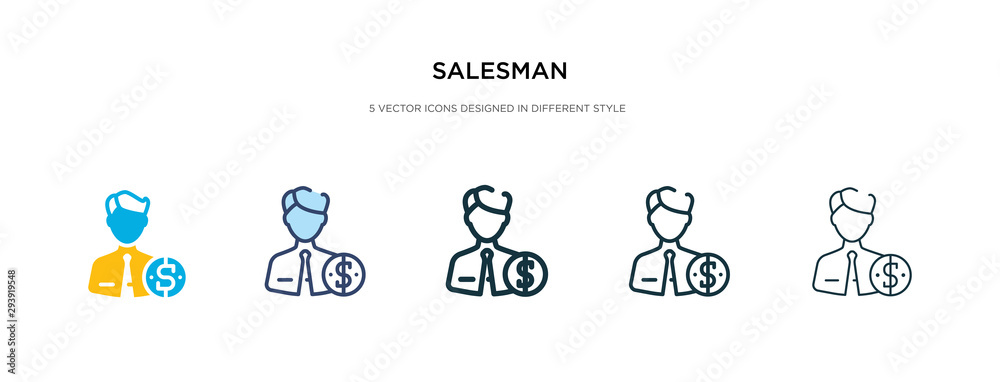 salesman icon in different style vector illustration. two colored and black salesman vector icons designed in filled, outline, line and stroke style can be used for web, mobile, ui salesman icon in different style vector illustration. two colored and black salesman vector icons designed in filled, outline, line and stroke style can be used for web, mobile, ui