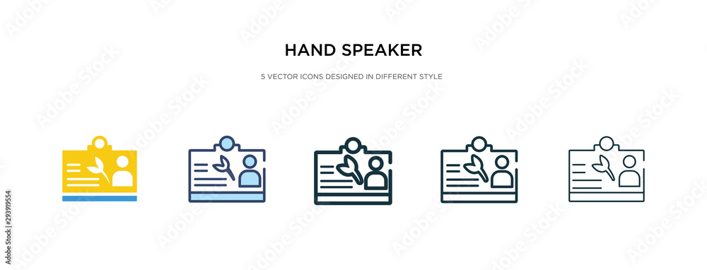 hand speaker icon in different style vector illustration. two colored and black hand speaker vector icons designed in filled, outline, line and stroke style can be used for web, mobile, ui