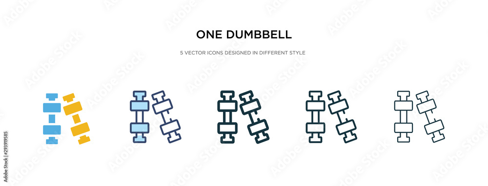one dumbbell icon in different style vector illustration. two colored and black one dumbbell vector icons designed in filled, outline, line and stroke style can be used for web, mobile, ui one dumbbell icon in different style vector illustration. two colored and black one dumbbell vector icons designed in filled, outline, line and stroke style can be used for web, mobile, ui