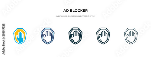 ad blocker icon in different style vector illustration. two colored and black ad blocker vector icons designed in filled, outline, line and stroke style can be used for web, mobile, ui