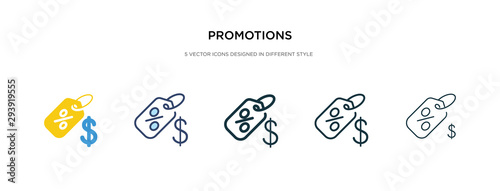 promotions icon in different style vector illustration. two colored and black promotions vector icons designed in filled, outline, line and stroke style can be used for web, mobile, ui