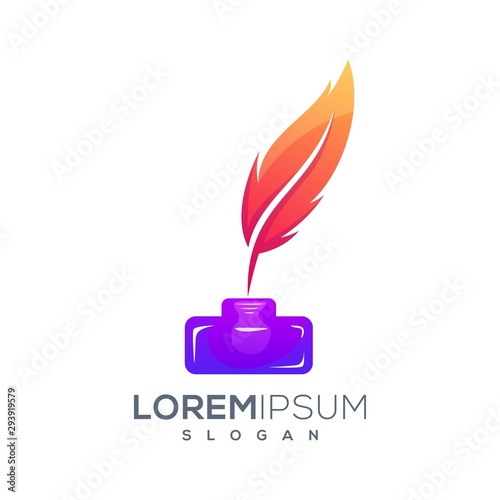 colorful feather ink logo design