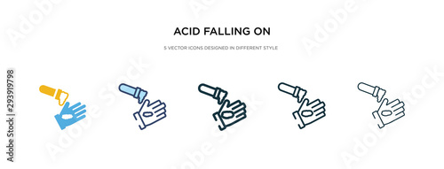 acid falling on hand icon in different style vector illustration. two colored and black acid falling on hand vector icons designed in filled, outline, line and stroke style can be used for web,