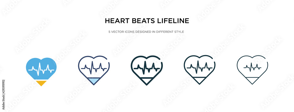 heart beats lifeline in a heart icon in different style vector illustration. two colored and black heart beats lifeline in a vector icons designed filled, outline, line and stroke style can be used