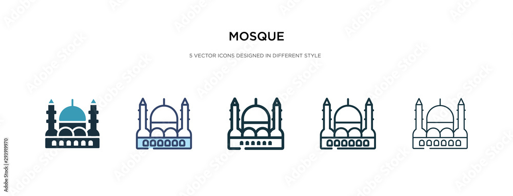 mosque icon in different style vector illustration. two colored and black mosque vector icons designed in filled, outline, line and stroke style can be used for web, mobile, ui