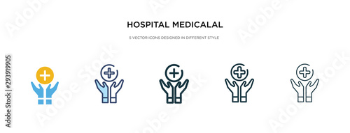 hospital medicalal of a cross in a circle icon in different style vector illustration. two colored and black hospital medicalal of a cross in circle vector icons designed filled, outline, line and