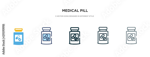 medical pill icon in different style vector illustration. two colored and black medical pill vector icons designed in filled, outline, line and stroke style can be used for web, mobile, ui