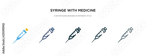 syringe with medicine icon in different style vector illustration. two colored and black syringe with medicine vector icons designed in filled, outline, line and stroke style can be used for web,