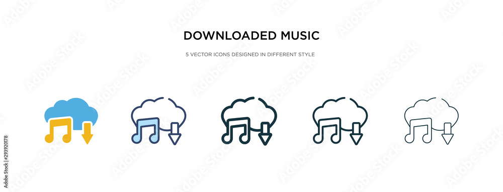 downloaded music cloud icon in different style vector illustration. two colored and black downloaded music cloud vector icons designed in filled, outline, line and stroke style can be used for web, downloaded music cloud icon in different style vector illustration. two colored and black downloaded music cloud vector icons designed in filled, outline, line and stroke style can be used for web,