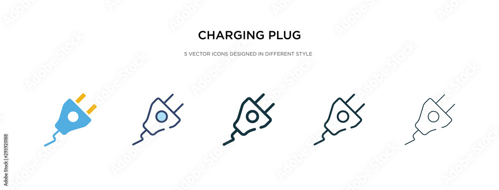 charging plug icon in different style vector illustration. two colored and black charging plug vector icons designed in filled, outline, line and stroke style can be used for web, mobile, ui charging plug icon in different style vector illustration. two colored and black charging plug vector icons designed in filled, outline, line and stroke style can be used for web, mobile, ui