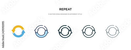 repeat icon in different style vector illustration. two colored and black repeat vector icons designed in filled, outline, line and stroke style can be used for web, mobile, ui photo