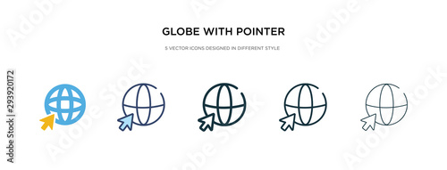 globe with pointer icon in different style vector illustration. two colored and black globe with pointer vector icons designed in filled, outline, line and stroke style can be used for web, mobile,