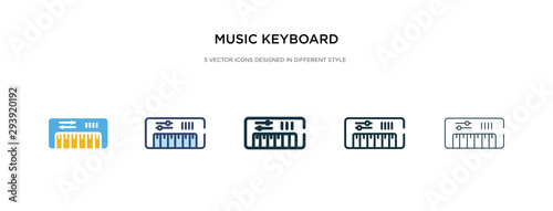 music keyboard icon in different style vector illustration. two colored and black music keyboard vector icons designed in filled, outline, line and stroke style can be used for web, mobile, ui