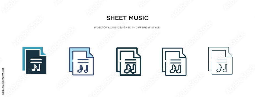 sheet music icon in different style vector illustration. two colored and black sheet music vector icons designed in filled, outline, line and stroke style can be used for web, mobile, ui sheet music icon in different style vector illustration. two colored and black sheet music vector icons designed in filled, outline, line and stroke style can be used for web, mobile, ui