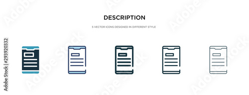 description icon in different style vector illustration. two colored and black description vector icons designed in filled, outline, line and stroke style can be used for web, mobile, ui