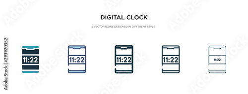 digital clock icon in different style vector illustration. two colored and black digital clock vector icons designed in filled, outline, line and stroke style can be used for web, mobile, ui © zaurrahimov