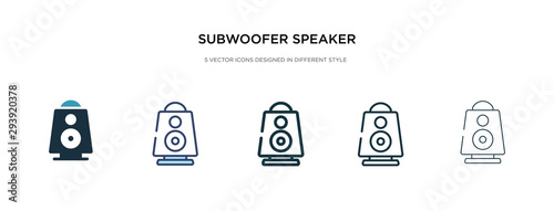 subwoofer speaker icon in different style vector illustration. two colored and black subwoofer speaker vector icons designed in filled, outline, line and stroke style can be used for web, mobile, ui