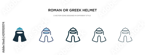 roman or greek helmet icon in different style vector illustration. two colored and black roman or greek helmet vector icons designed in filled, outline, line and stroke style can be used for web, © zaurrahimov