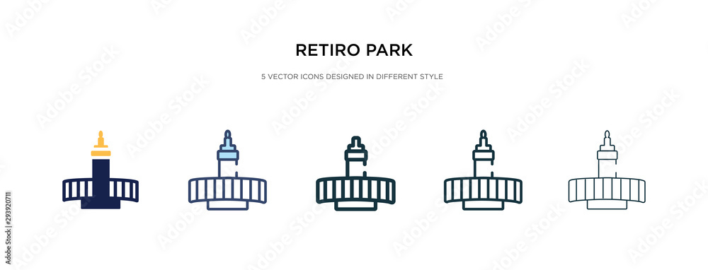 retiro park icon in different style vector illustration. two colored and black retiro park vector icons designed in filled, outline, line and stroke style can be used for web, mobile, ui