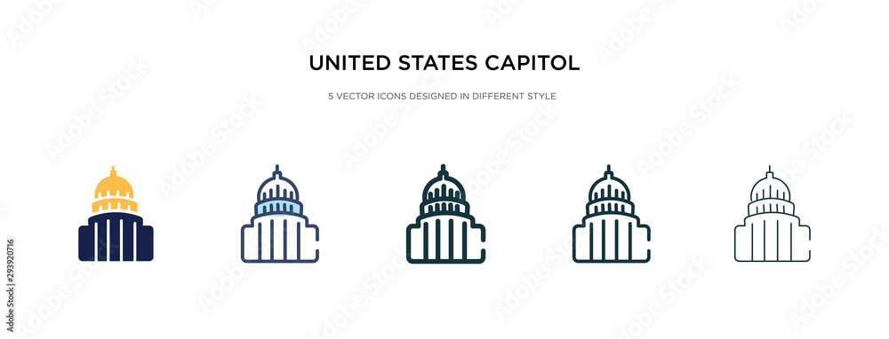 united states capitol icon in different style vector illustration. two colored and black united states capitol vector icons designed in filled, outline, line and stroke style can be used for web,