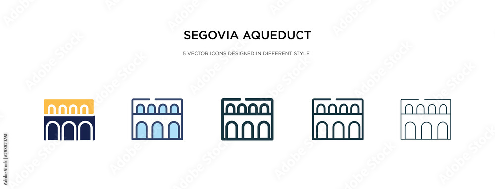 segovia aqueduct icon in different style vector illustration. two colored and black segovia aqueduct vector icons designed in filled, outline, line and stroke style can be used for web, mobile, ui