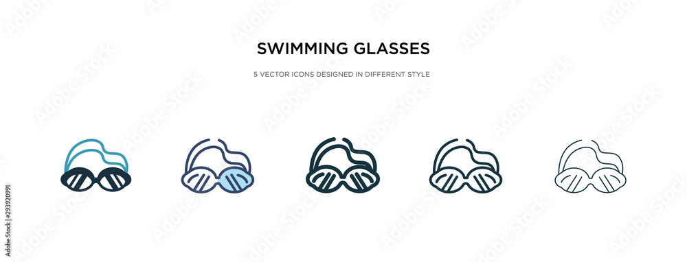 swimming glasses icon in different style vector illustration. two colored and black swimming glasses vector icons designed in filled, outline, line and stroke style can be used for web, mobile, ui