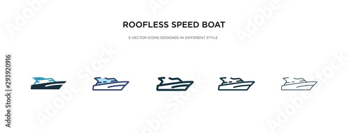 roofless speed boat icon in different style vector illustration. two colored and black roofless speed boat vector icons designed in filled, outline, line and stroke style can be used for web,