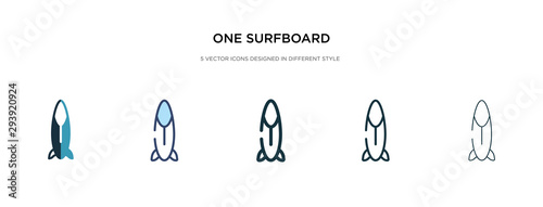 one surfboard icon in different style vector illustration. two colored and black one surfboard vector icons designed in filled, outline, line and stroke style can be used for web, mobile, ui