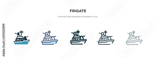frigate icon in different style vector illustration. two colored and black frigate vector icons designed in filled, outline, line and stroke style can be used for web, mobile, ui