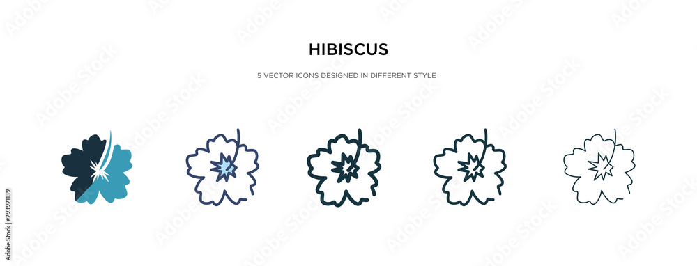 hibiscus icon in different style vector illustration. two colored and black hibiscus vector icons designed in filled, outline, line and stroke style can be used for web, mobile, ui hibiscus icon in different style vector illustration. two colored and black hibiscus vector icons designed in filled, outline, line and stroke style can be used for web, mobile, ui