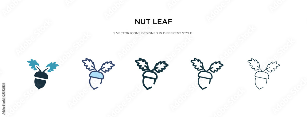 nut leaf icon in different style vector illustration. two colored and black nut leaf vector icons designed in filled, outline, line and stroke style can be used for web, mobile, ui nut leaf icon in different style vector illustration. two colored and black nut leaf vector icons designed in filled, outline, line and stroke style can be used for web, mobile, ui