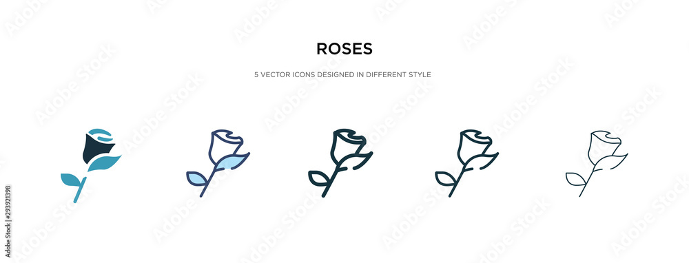 roses icon in different style vector illustration. two colored and black roses vector icons designed in filled, outline, line and stroke style can be used for web, mobile, ui