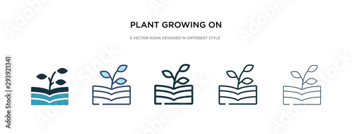 plant growing on book icon in different style vector illustration. two colored and black plant growing on book vector icons designed in filled, outline, line and stroke style can be used for web,