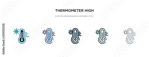 thermometer high temperature icon in different style vector illustration. two colored and black thermometer high temperature vector icons designed in filled, outline, line and stroke style can be