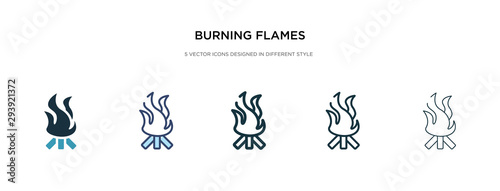 burning flames icon in different style vector illustration. two colored and black burning flames vector icons designed in filled, outline, line and stroke style can be used for web, mobile, ui