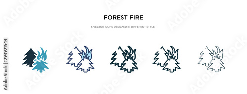 forest fire icon in different style vector illustration. two colored and black forest fire vector icons designed in filled, outline, line and stroke style can be used for web, mobile, ui