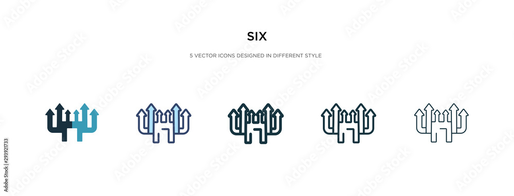 Fototapeta premium six icon in different style vector illustration. two colored and black six vector icons designed in filled, outline, line and stroke style can be used for web, mobile, ui