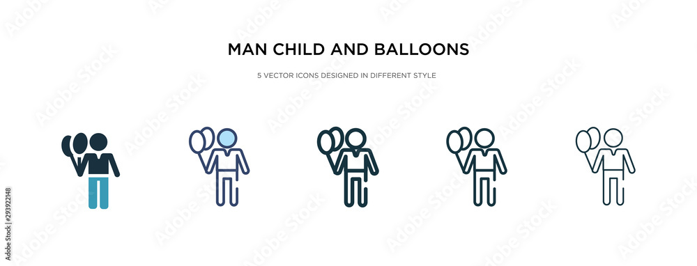 man child and balloons icon in different style vector illustration. two colored and black man child and balloons vector icons designed in filled, outline, line stroke style can be used for web,