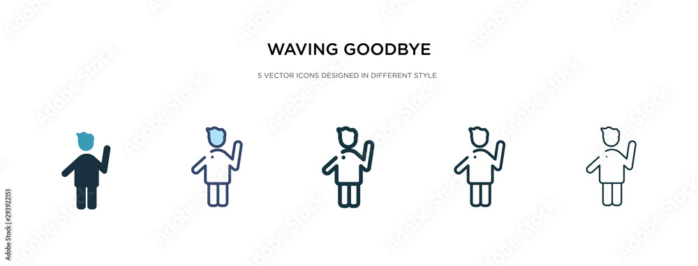 waving goodbye icon in different style vector illustration. two colored and black waving goodbye vector icons designed in filled, outline, line and stroke style can be used for web, mobile, ui waving goodbye icon in different style vector illustration. two colored and black waving goodbye vector icons designed in filled, outline, line and stroke style can be used for web, mobile, ui