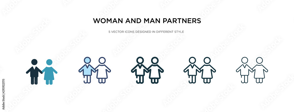 woman and man partners icon in different style vector illustration. two colored and black woman and man partners vector icons designed in filled, outline, line stroke style can be used for web, woman and man partners icon in different style vector illustration. two colored and black woman and man partners vector icons designed in filled, outline, line stroke style can be used for web,