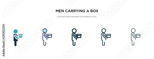 men carrying a box icon in different style vector illustration. two colored and black men carrying a box vector icons designed in filled, outline, line and stroke style can be used for web, mobile,